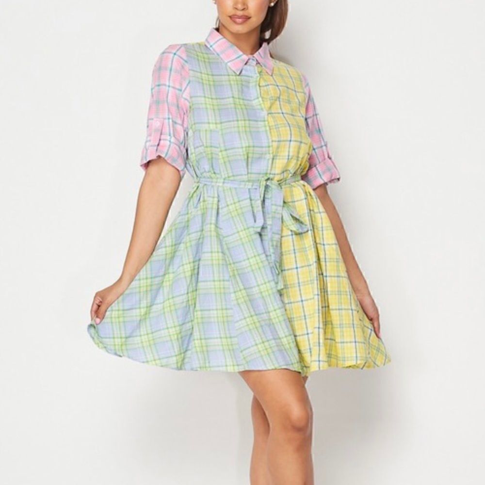 Color-block Plaid dress